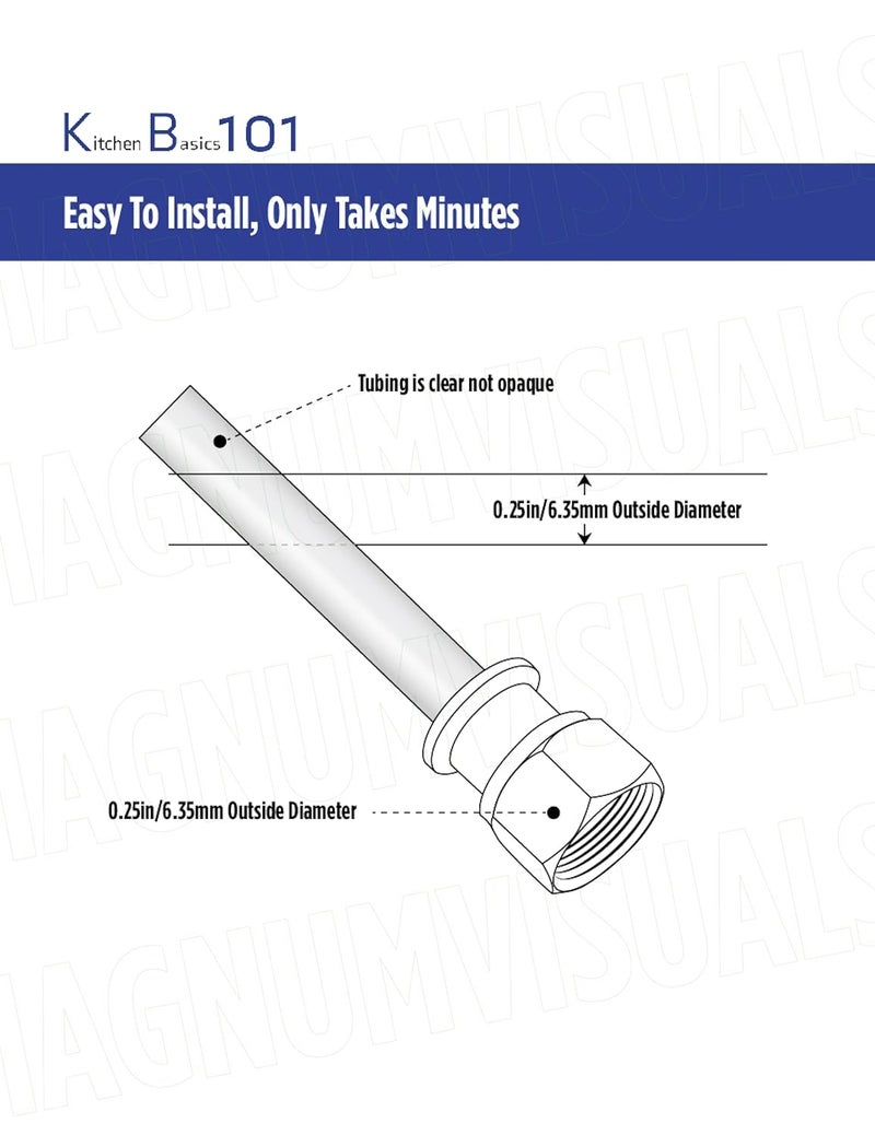 Kitchen Basics 101 Refrigerator Water Line Kit for All Fridges, Freezers, Humidifier Installation Kit, 1/4” x 25’ Poly Tubing, Saddle Piercing Needle Valve w Compression Fittings & Adapters - Image 2